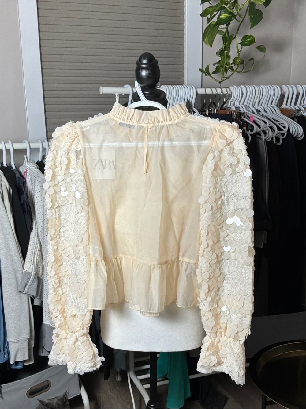 ZARA | NWT SEQUIN RUFFLE SHEER PEPLUM TOP - Picture 3 of 8